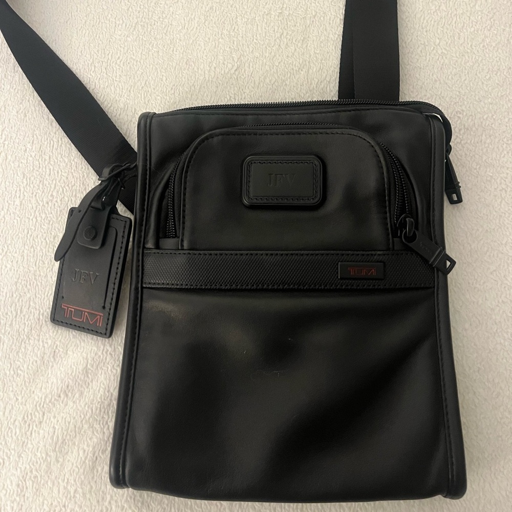 TUMI Black Leather Crossbody Bag